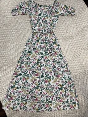 Jump White Floral Off-Shoulder Maxi Dress with Green and Pink Print